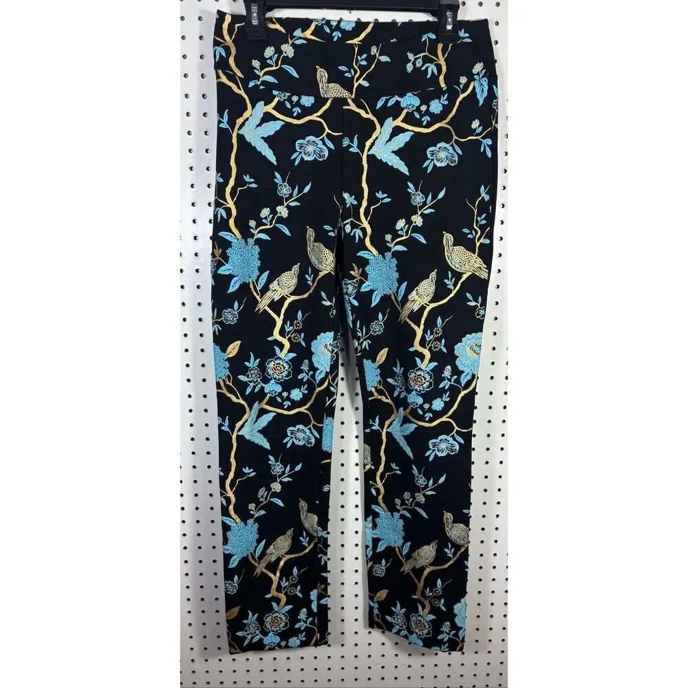 Soft Surroundings Chinoiserie Pants Oriental Floral Bird Print Size M